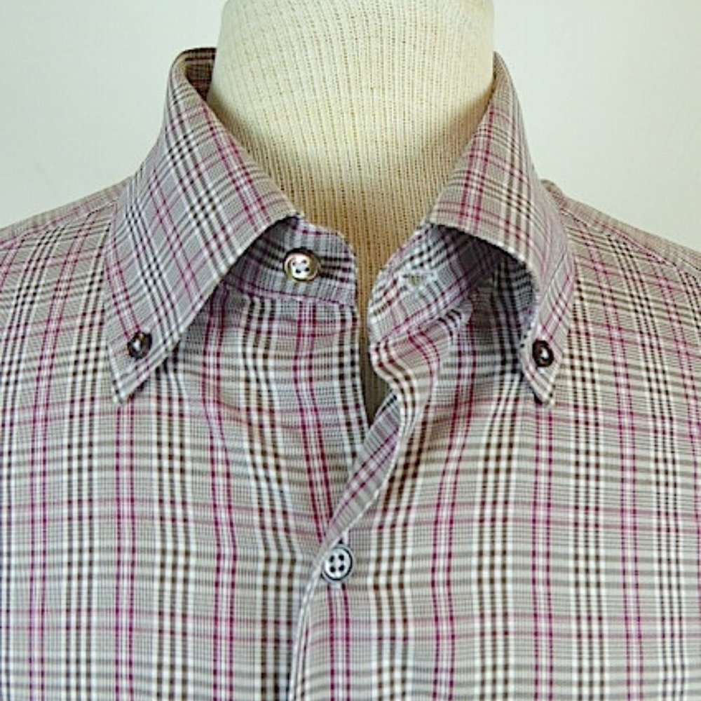 ERMENIGILDO ZEGNA red plaid button down collar SHIRT XL turkish cotton